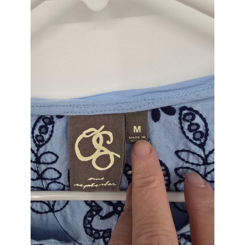 Anthropologie One September Medium Blue Paulette Embroidered Eyelet Peasant Top - Picture 4 of 5